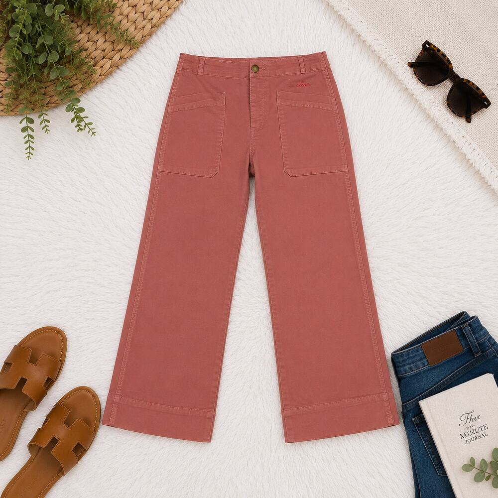 Sundry Dusty Rose Utility Wide Leg Pants Size 27 Button Fly